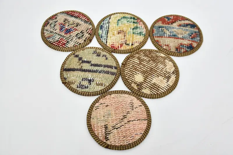 Posavasos marrones y bronce, conjunto de seis posavasos redondos únicos