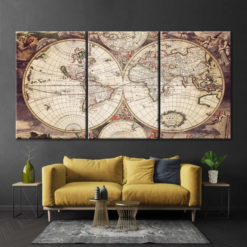 World Map Wall Art, 1720 Old World Map, Historic Map, Antique Style Map Art, Wall Map, Vintage Map Home Decor, Map of the World, Canvas Art - 2