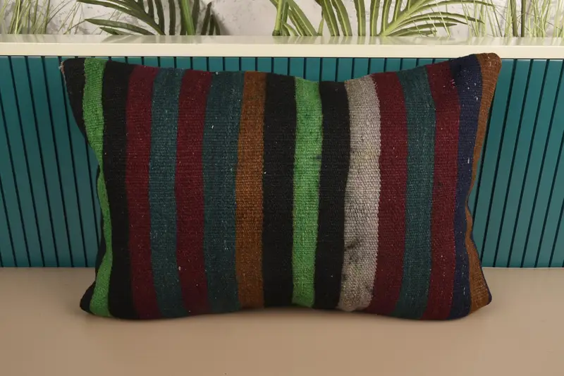 Blue Vintage Gift Pillow, 16x24 inch Birthday Gift Striped Cushion - 1