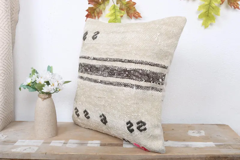 Pillow, Interior Designer Pillow, Kilim Cushion Sham, Aesthetic Cushion, 16x16 Beige Pillow Case, Kilim Pillow Cover, Handmade Throw Pillow Cover - 4