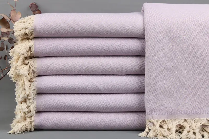 Home Decor Lilac Turkish Blanket, Beige Chevron Throw, 67x83 Inches