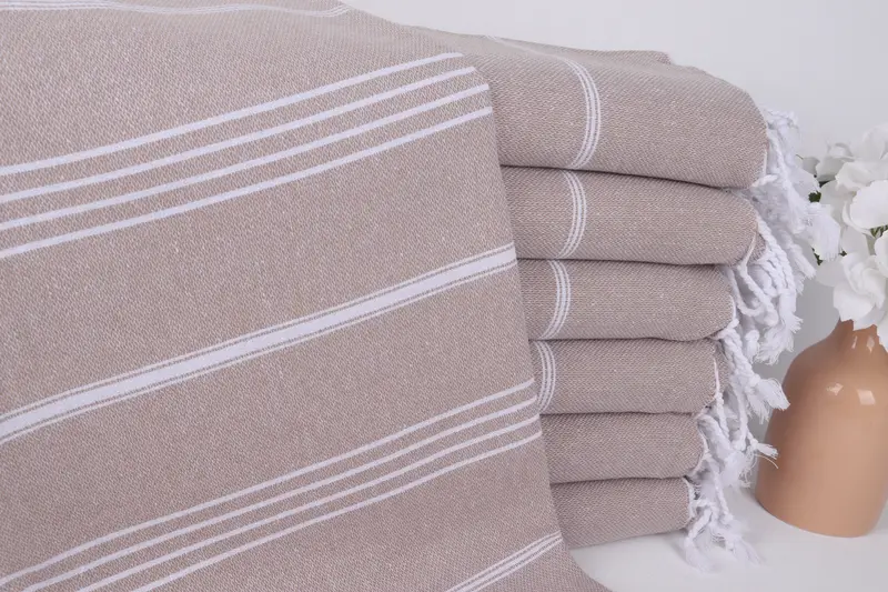 Merry Christmas Beige Striped Towel, Personalized Gift, 40x71 Inches