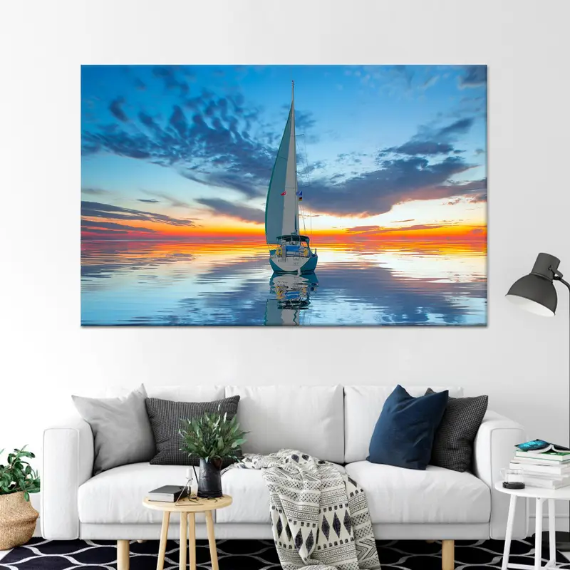 Yelkenli Tekne Gün Batımı Deniz Gökyüzü Kanvas Tablo
