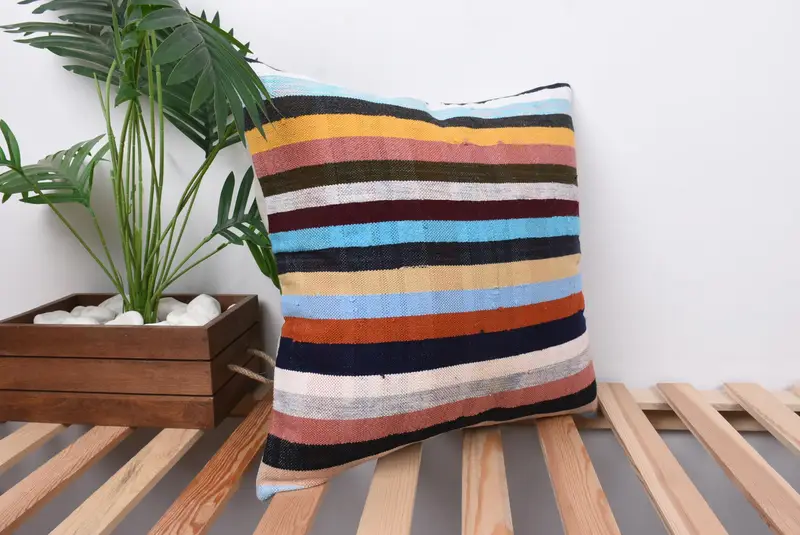 Aesthetic Pillow, 18x18 Blue Pillow Case, Interior Designer Pillow, Turkish Kilim Pillow, Cushion, Pillow for Couch, Christmas Pillow Sham - 4