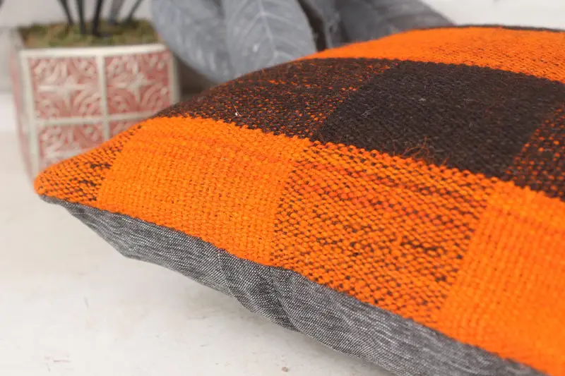 Turkish Pillow, Vintage Kilim Pillow, Vintage Kilim Pillow Pillow Cover, 14x14 Orange Cushion Case, Cushion Case, Throw Kilim Pillow - 7