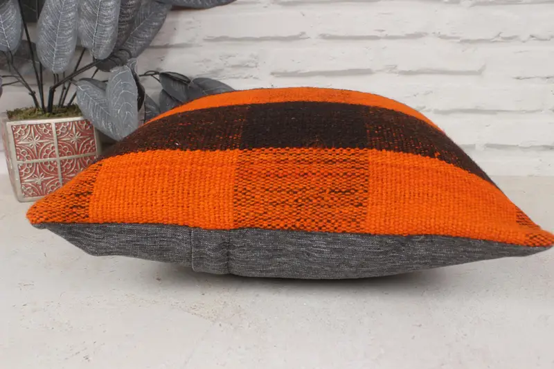 Turkish Pillow, Vintage Kilim Pillow, Vintage Kilim Pillow Pillow Cover, 14x14 Orange Cushion Case, Cushion Case, Throw Kilim Pillow - 5
