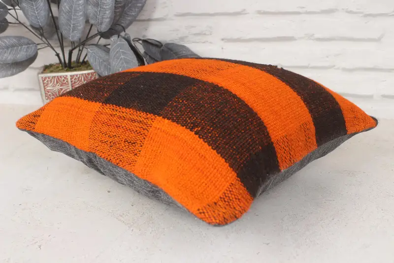 Turkish Pillow, Vintage Kilim Pillow, Vintage Kilim Pillow Pillow Cover, 14x14 Orange Cushion Case, Cushion Case, Throw Kilim Pillow - 6