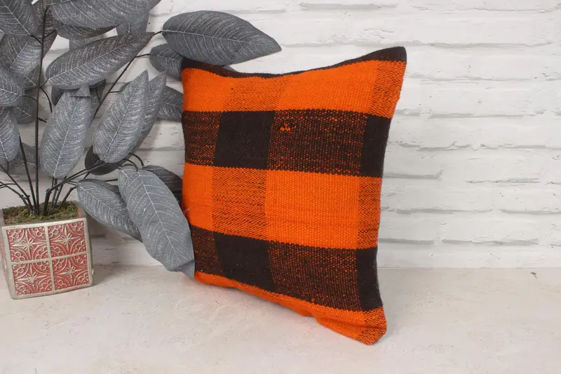 Turkish Pillow, Vintage Kilim Pillow, Vintage Kilim Pillow Pillow Cover, 14x14 Orange Cushion Case, Cushion Case, Throw Kilim Pillow - 4