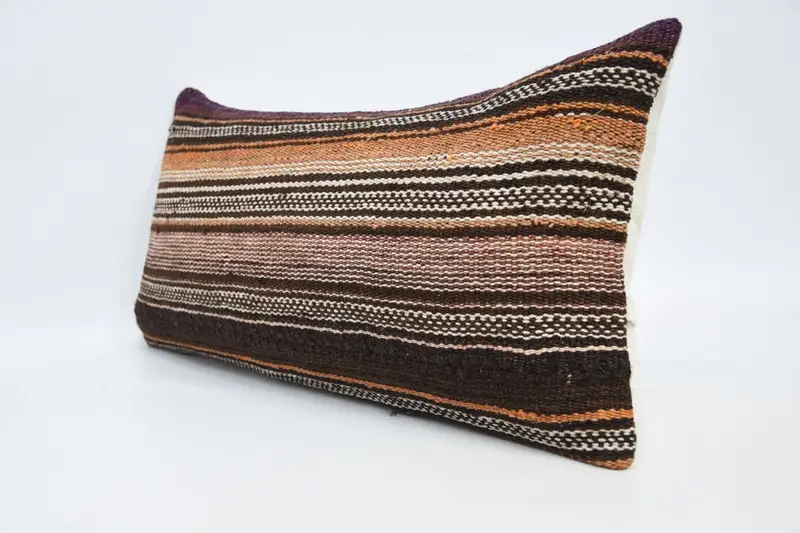 Bright Pillow Case, Pillow Case, Gift Pillow, 12x24 Brown Pillow Case, Sofa Bolster Pillow, Handmade Kilim Cushion, Kilim Pillow Cover - 4