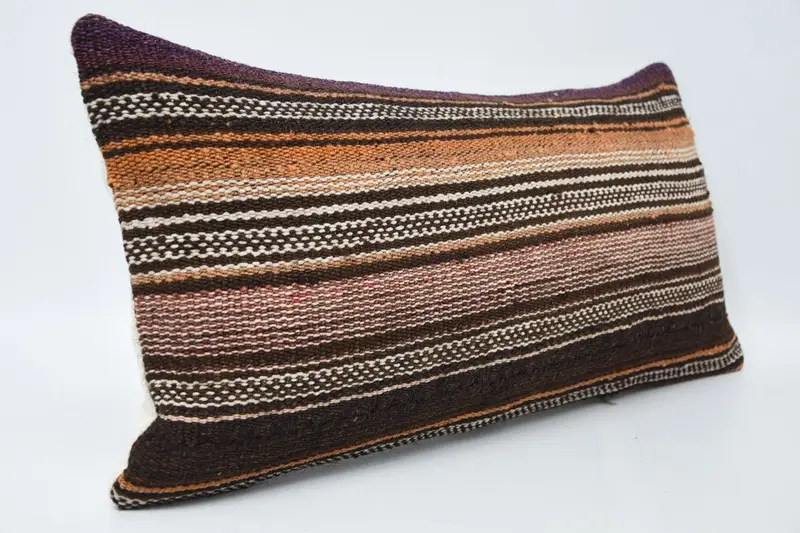 Bright Pillow Case, Pillow Case, Gift Pillow, 12x24 Brown Pillow Case, Sofa Bolster Pillow, Handmade Kilim Cushion, Kilim Pillow Cover - 3