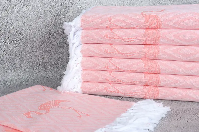 Lightweight Turkish towel, Yoga Towel, Quick-Dry Beach Towel, Gift Towel, Luxury Beach Towel, Sand-free towel, 70x40 Cotton Flamingo Patterned Towel - 3