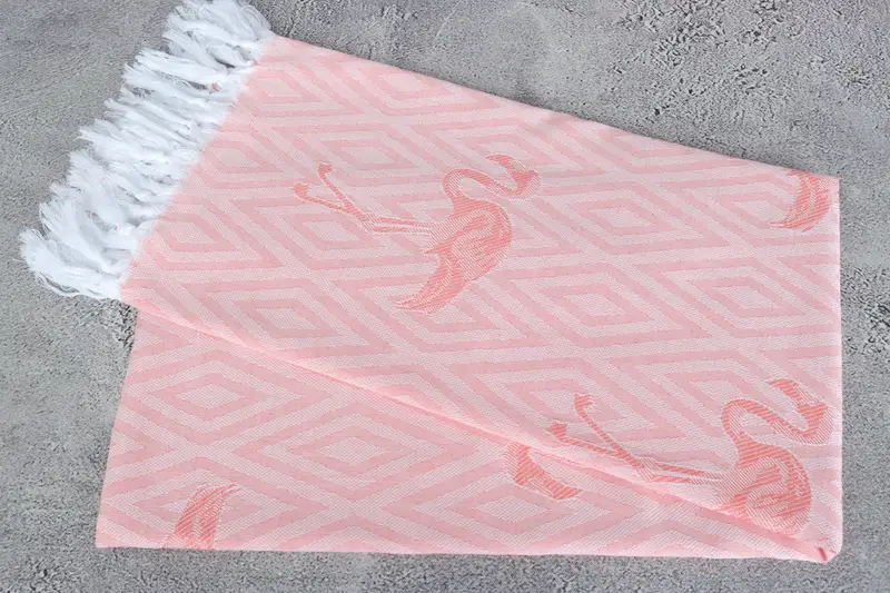 Lightweight Turkish towel, Yoga Towel, Quick-Dry Beach Towel, Gift Towel, Luxury Beach Towel, Sand-free towel, 70x40 Cotton Flamingo Patterned Towel - 7