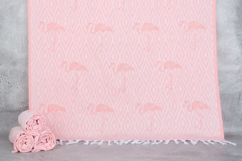 Lightweight Turkish towel, Yoga Towel, Quick-Dry Beach Towel, Gift Towel, Luxury Beach Towel, Sand-free towel, 70x40 Cotton Flamingo Patterned Towel - 1