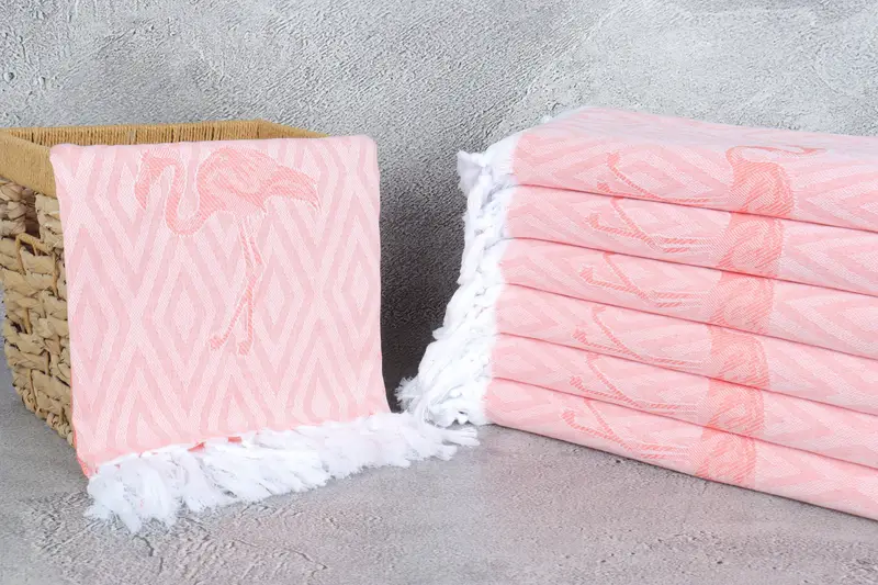 Lightweight Turkish towel, Yoga Towel, Quick-Dry Beach Towel, Gift Towel, Luxury Beach Towel, Sand-free towel, 70x40 Cotton Flamingo Patterned Towel - 4