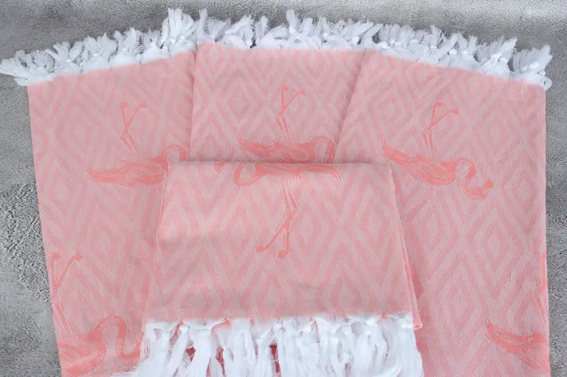 Lightweight Turkish towel, Yoga Towel, Quick-Dry Beach Towel, Gift Towel, Luxury Beach Towel, Sand-free towel, 70x40 Cotton Flamingo Patterned Towel - 5