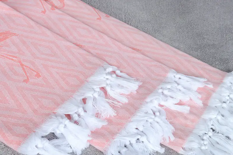 Lightweight Turkish towel, Yoga Towel, Quick-Dry Beach Towel, Gift Towel, Luxury Beach Towel, Sand-free towel, 70x40 Cotton Flamingo Patterned Towel - 6