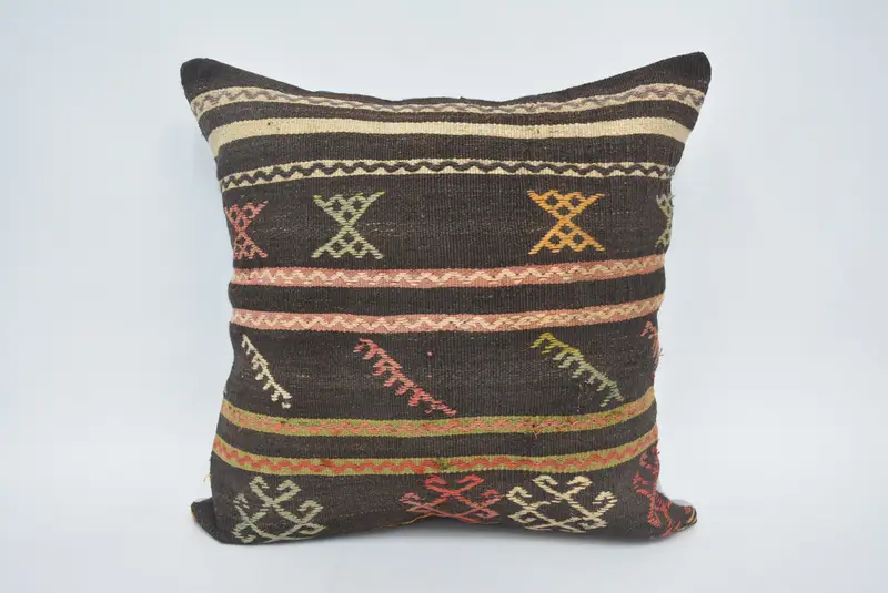 Braun & Orange besticktes Wurfkissen, 28x28 Vintage Quadratisches Kissen