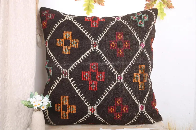 32x32 Brown Pillow Cover, Seat Cushion, Pillow, Seat Pillow Case, Interior Designer Pillow, Throw Kilim Pillow, Turkish Kilim Pillow - 2
