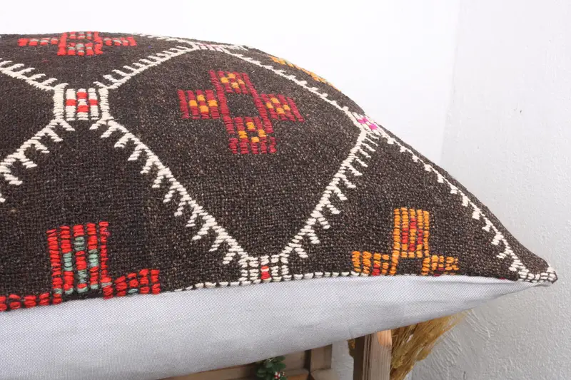 32x32 Brown Pillow Cover, Seat Cushion, Pillow, Seat Pillow Case, Interior Designer Pillow, Throw Kilim Pillow, Turkish Kilim Pillow - 6