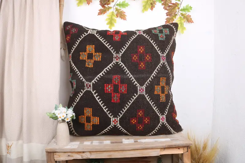 32x32 Brown Pillow Cover, Seat Cushion, Pillow, Seat Pillow Case, Interior Designer Pillow, Throw Kilim Pillow, Turkish Kilim Pillow - 1