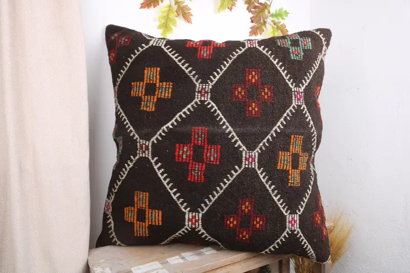 32x32 Brown Pillow Cover, Seat Cushion, Pillow, Seat Pillow Case, Interior Designer Pillow, Throw Kilim Pillow, Turkish Kilim Pillow - 4