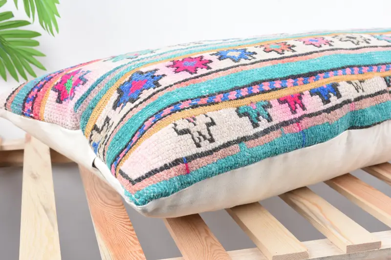 16x36 Green Cushion Cover, Luxury Cushion Case, Pillow Cover, Bolster Pillow Case, Turkish Pillow, Kilim Pillow Cover, Pillow for Sofa - 6