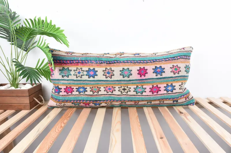 16x36 Green Cushion Cover, Luxury Cushion Case, Pillow Cover, Bolster Pillow Case, Turkish Pillow, Kilim Pillow Cover, Pillow for Sofa - 1