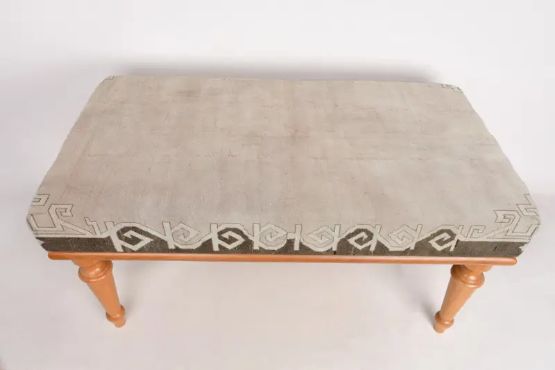 Modular Beige & Brown Ottomans, Kilim-Inspired Wool Blend Ottomans