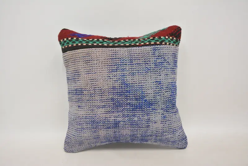 Handmade Kilim Cushion, Sofa Bolster Cushion Case, Boho Pillow, Gift Pillow, Pillow, 16x16 Blue Cushion Case, Tapestry Cushion Cover - 1