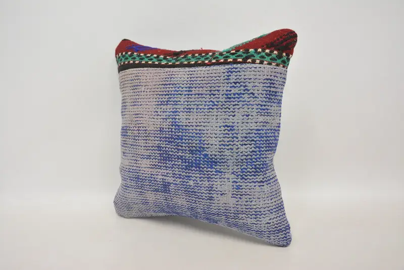 Handmade Kilim Cushion, Sofa Bolster Cushion Case, Boho Pillow, Gift Pillow, Pillow, 16x16 Blue Cushion Case, Tapestry Cushion Cover - 4