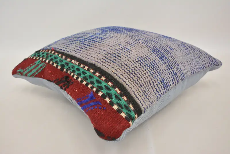 Handmade Kilim Cushion, Sofa Bolster Cushion Case, Boho Pillow, Gift Pillow, Pillow, 16x16 Blue Cushion Case, Tapestry Cushion Cover - 6
