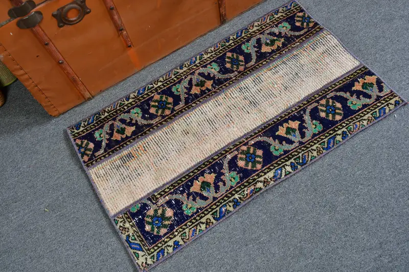 Vintage Turkish Rug 1.8x3 ft (54x90 cm), Oushak Blue Green Southwestern Rug - 1
