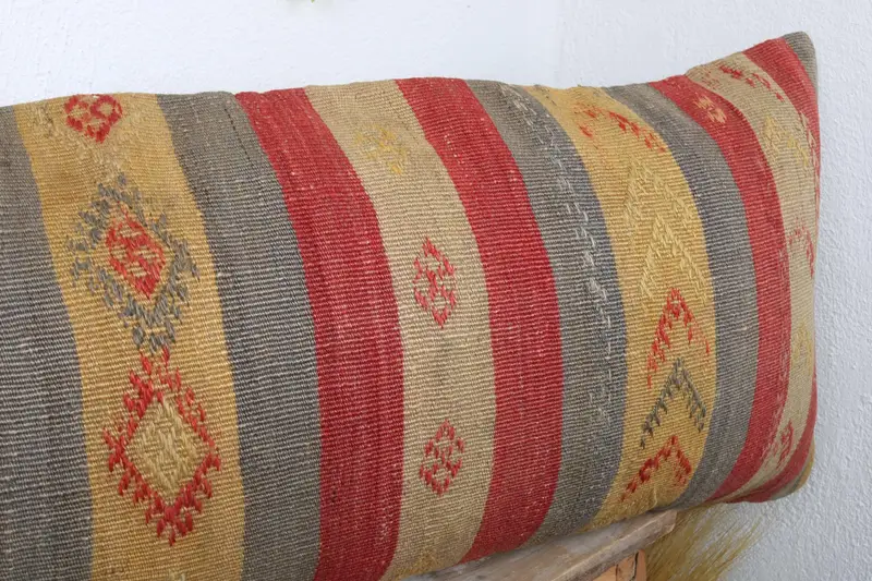 Antique Pillows, Vintage Pillow, Vintage Kilim Pillow, Oriental Pillow Cover, 16x48 Red Cushion Cover, Retro Throw Pillow, Pillow Cover - 4