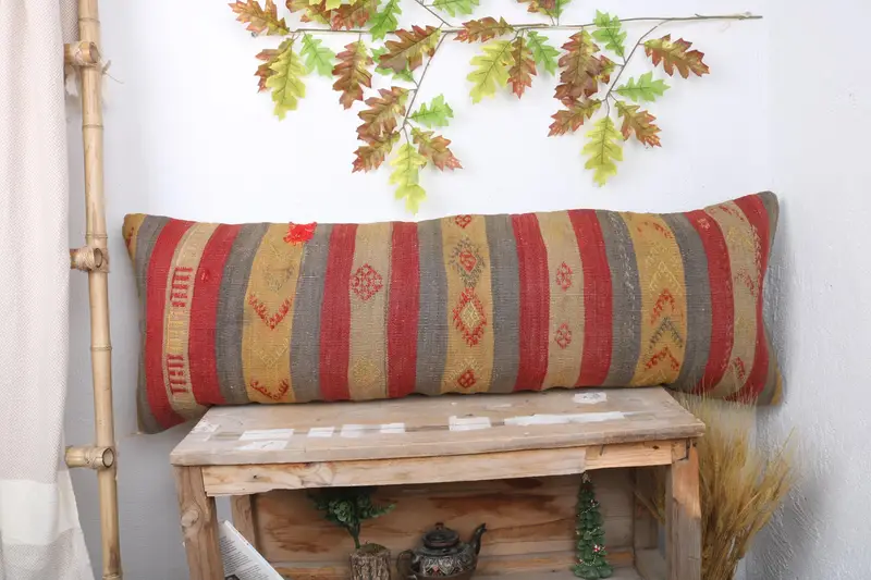Antique Pillows, Vintage Pillow, Vintage Kilim Pillow, Oriental Pillow Cover, 16x48 Red Cushion Cover, Retro Throw Pillow, Pillow Cover - 1