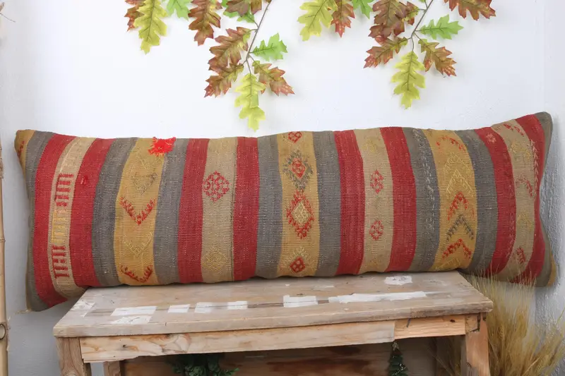 Antique Pillows, Vintage Pillow, Vintage Kilim Pillow, Oriental Pillow Cover, 16x48 Red Cushion Cover, Retro Throw Pillow, Pillow Cover - 2