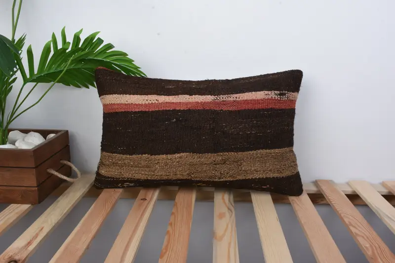 Traditional Pillow Case, Cushion Cover, Interior Designer Pillow, 12x20 Brown Cushion Cover, Boho Pillow, Vintage Pillow, Designer Throw Pillow Case - 1