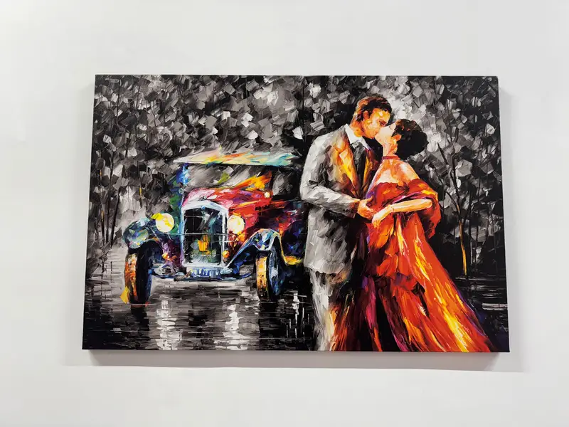 Romantik Çift Öpücük Yağlı Boya, Vintage Araba Duvar Sanatı, Sevgili Tuval Sanatı, Öpüşme Çift Yağlı Boya, Gece Öpücük Duvar Sanatı, Modern Duvar Sanatı - 1