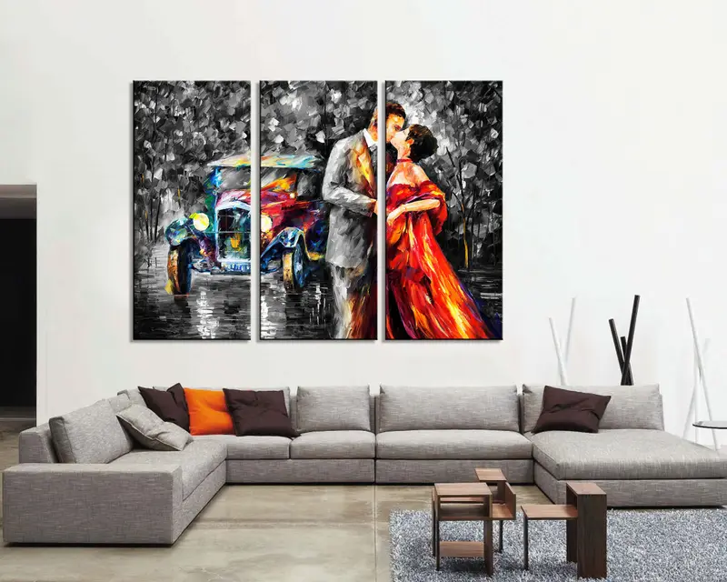 Romantik Çift Öpücük Yağlı Boya, Vintage Araba Duvar Sanatı, Sevgili Tuval Sanatı, Öpüşme Çift Yağlı Boya, Gece Öpücük Duvar Sanatı, Modern Duvar Sanatı - 3