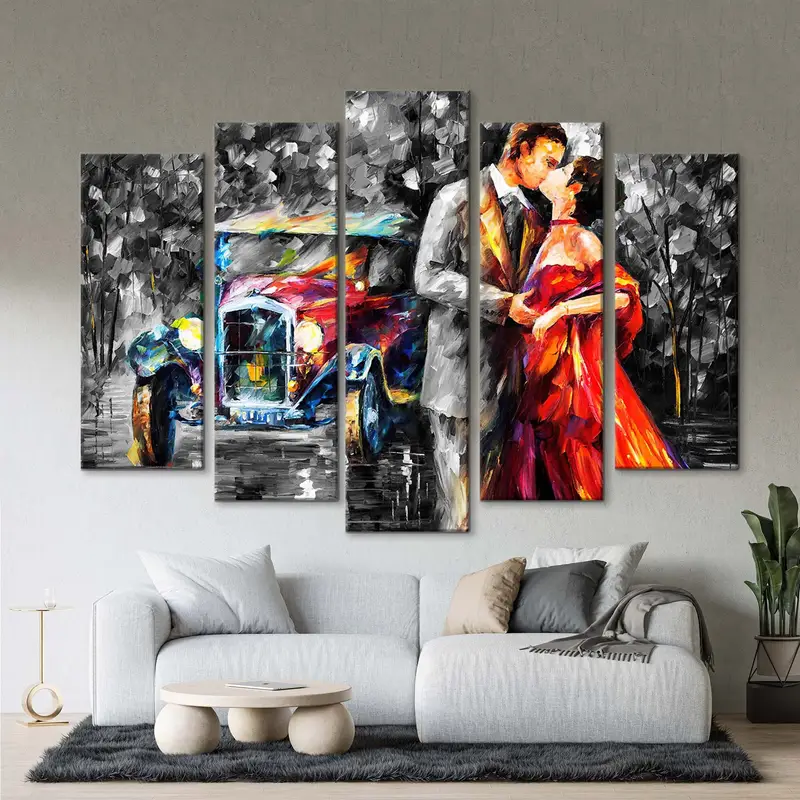 Romantik Çift Öpücük Yağlı Boya, Vintage Araba Duvar Sanatı, Sevgili Tuval Sanatı, Öpüşme Çift Yağlı Boya, Gece Öpücük Duvar Sanatı, Modern Duvar Sanatı - 5