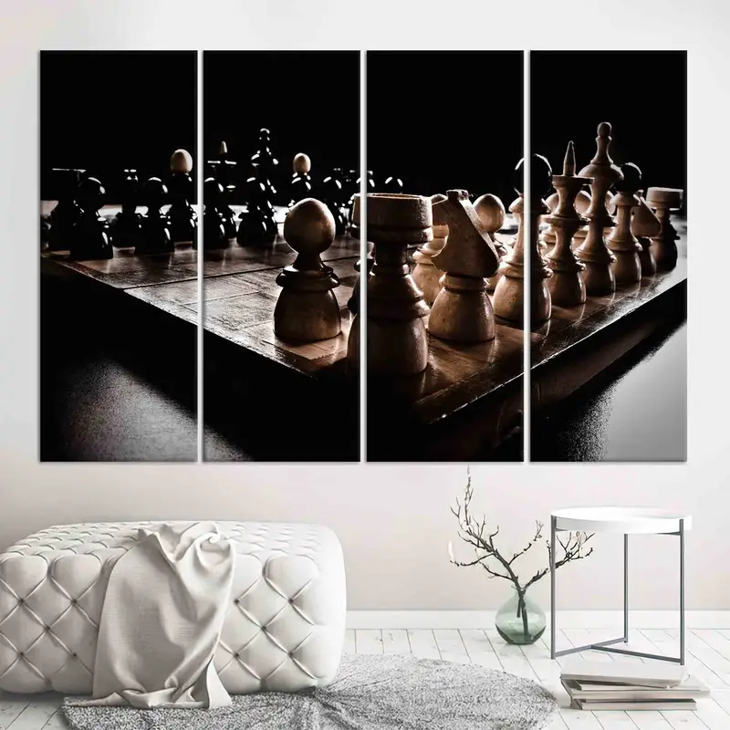 エレガントなキャンバスプリント：チェスボードオフィス装飾ギフト