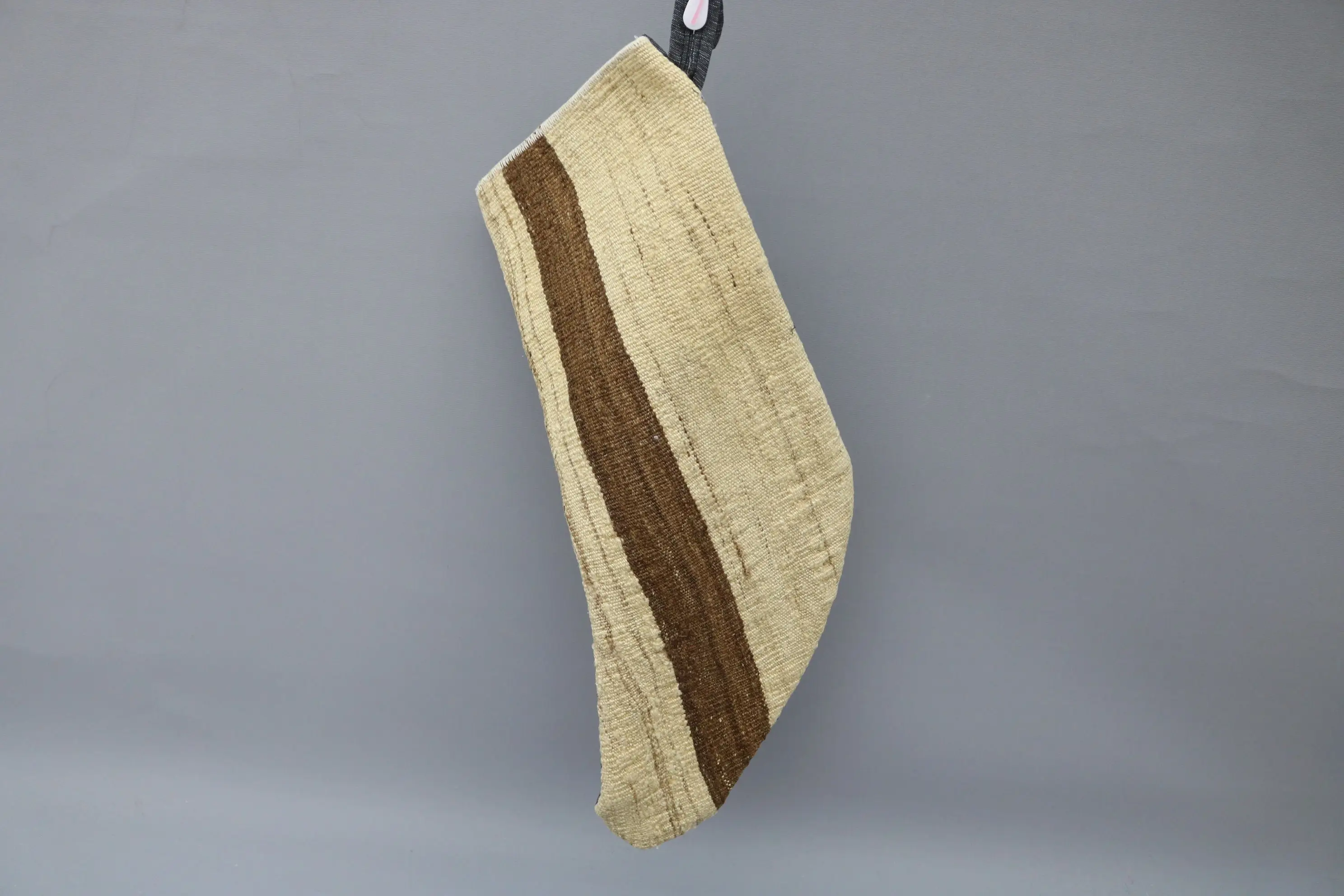 Beige Christmas Stocking with Brown Ornaments, Festive Holiday Stocking - 1