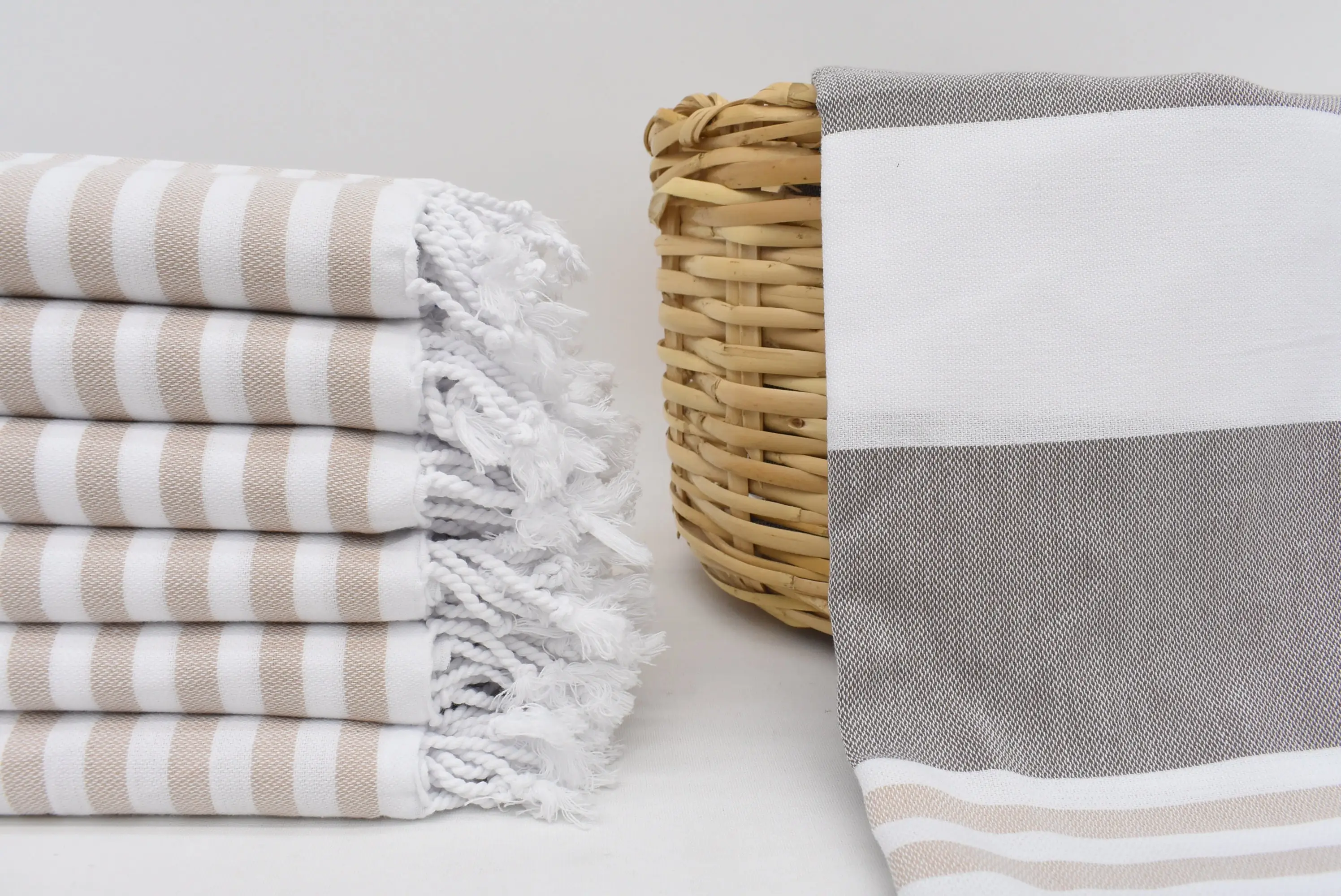 Personalized Turkish Towel, Beige-Brown Striped, 70x40 Inches - 1