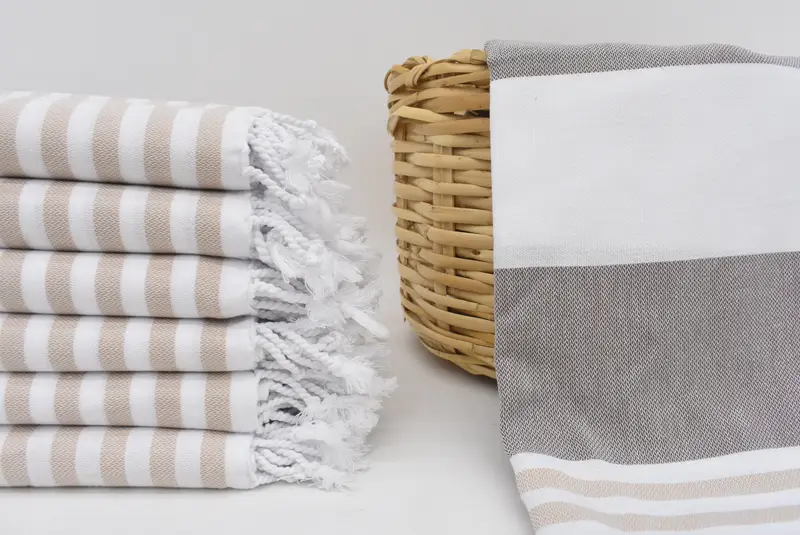 Personalized Turkish Towel, Beige-Brown Striped, 70x40 Inches