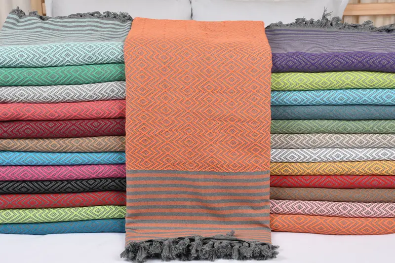 Throw Blanket Couch, Gift For Coworker, Monogram Beach Blanket, 104x80 Cotton Diamond Towel, Tablecloth, Customized Turkish Blanket, Wedding Favors - 2