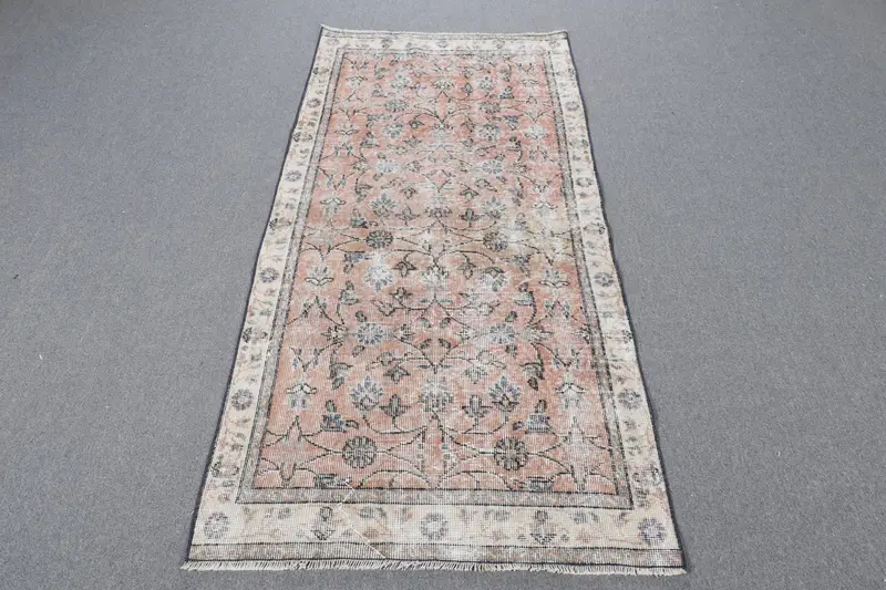 Turkish Vintage Rug 3x6.2 ft (90x190 cm), Oushak Brown Wool Rug - 1