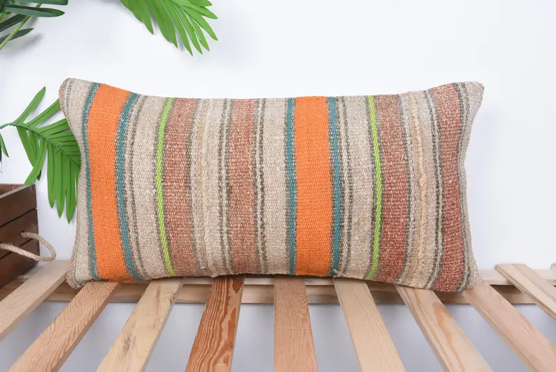 Gift Pillow, 12x24 Orange Pillow Sham, Boho Pillow Sham Cover, Cushion, Wholesale Pillow Sham, Morroccon Kilim Cushion Pillow Case, Turkish Pillow - 1