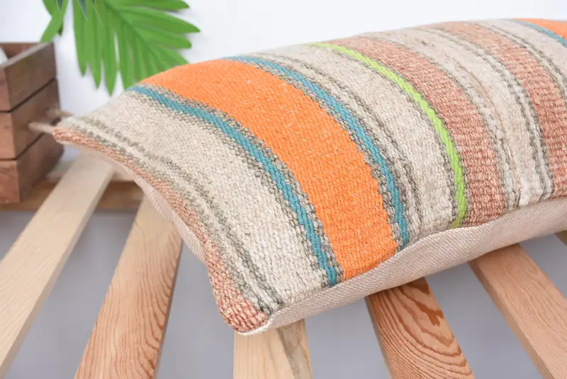 Gift Pillow, 12x24 Orange Pillow Sham, Boho Pillow Sham Cover, Cushion, Wholesale Pillow Sham, Morroccon Kilim Cushion Pillow Case, Turkish Pillow - 6