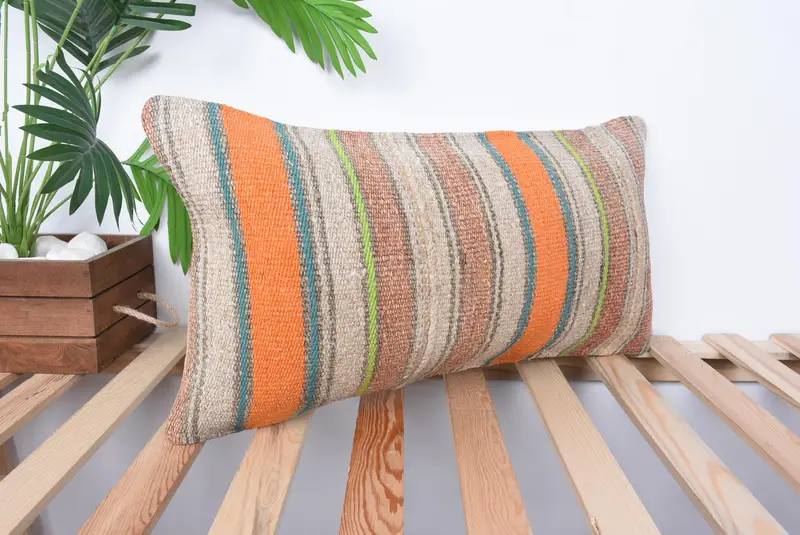 Gift Pillow, 12x24 Orange Pillow Sham, Boho Pillow Sham Cover, Cushion, Wholesale Pillow Sham, Morroccon Kilim Cushion Pillow Case, Turkish Pillow - 4