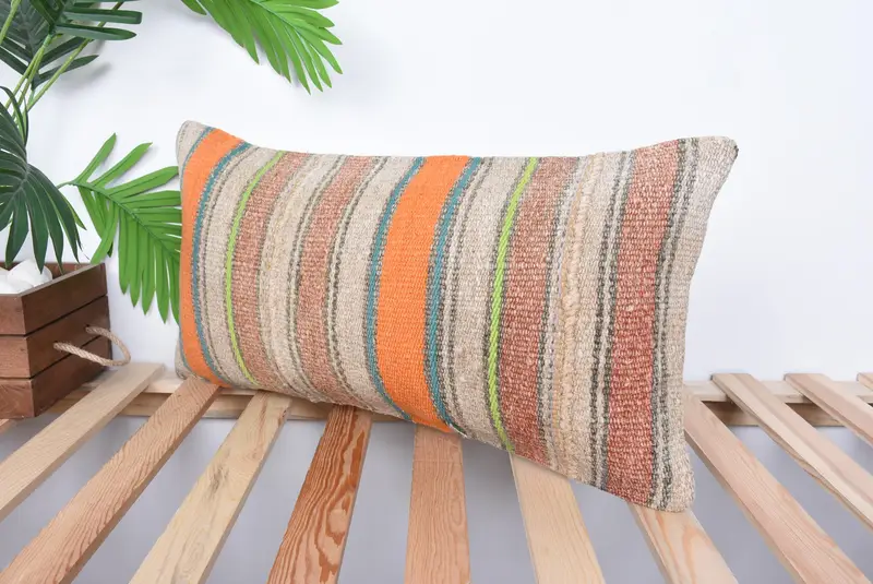 Gift Pillow, 12x24 Orange Pillow Sham, Boho Pillow Sham Cover, Cushion, Wholesale Pillow Sham, Morroccon Kilim Cushion Pillow Case, Turkish Pillow - 5