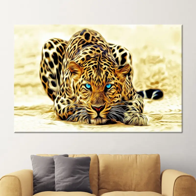 トレンディな男性の洞窟の装飾用のエレガントなタイガーとヒョウのプリントキャンバス